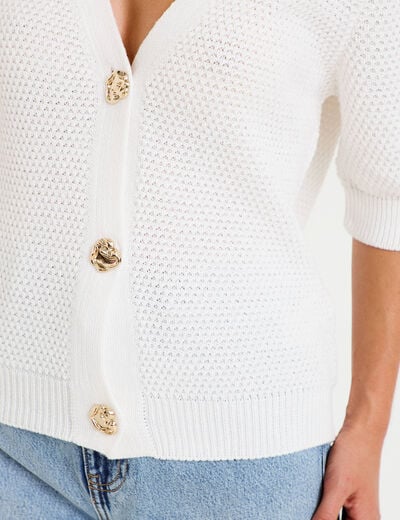 Gilet col v manches courtes ecru femme