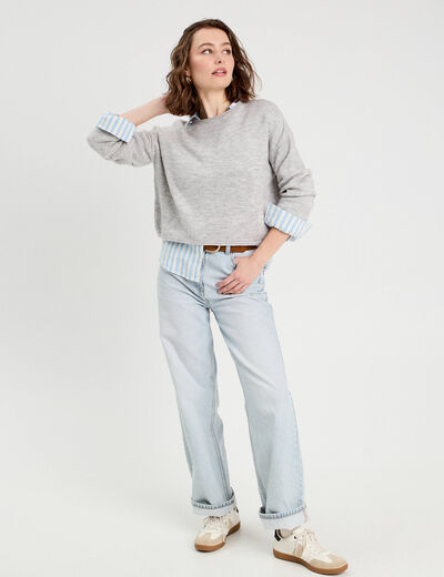 Chemise manches longues contenant du lin bleu femme