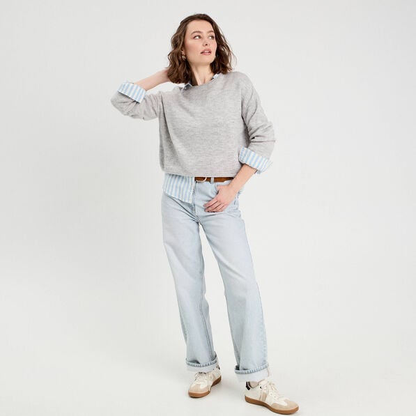 chemise manches longues contenant du lin bleu femme Chemise manches longues contenant du lin bleu femme