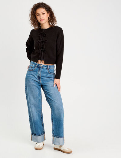 Gilet manches longues noué noir femme