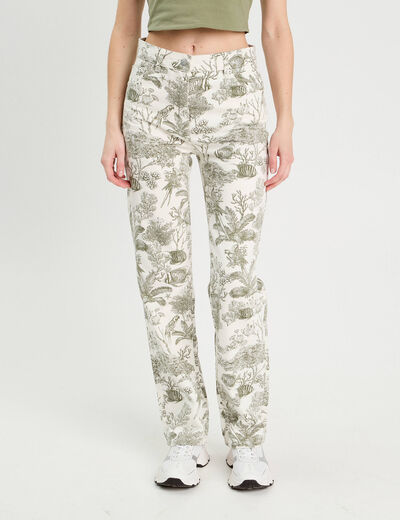 Jeans straight taille haute blanc femme