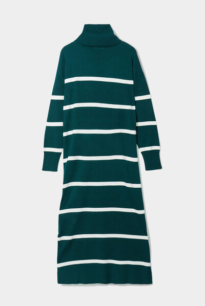 Robe pull longue col roulé vert foncé femme