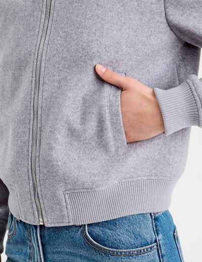Veste teddy zippée gris clair femme