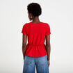 Blouse droite col v manches courtes rouge femme