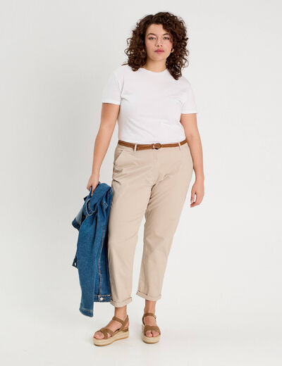 Pantalon chino 7/8ème beige femme