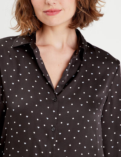 Chemise satin manches longues noir femme