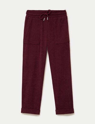 Pantalon jogging velours bordeaux femme