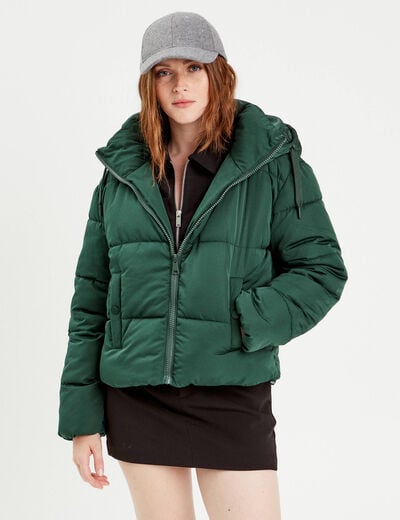 Doudoune droite zippée vert foncé femme