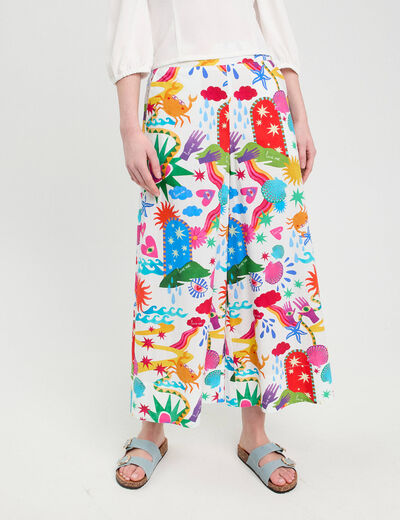 Pantalon jupe-culotte blanc femme