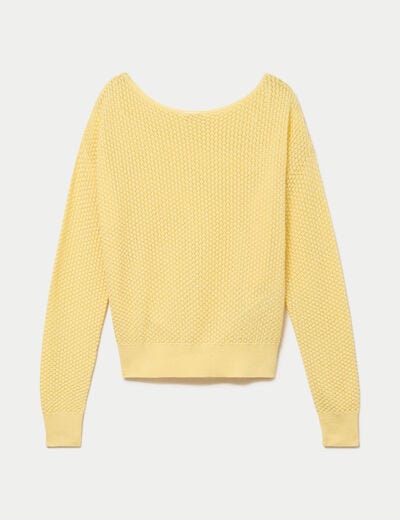 Pull ample ajour&eacute; manches longues jaune pastel femme