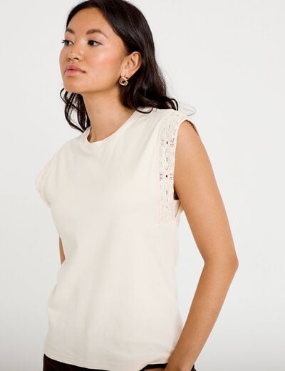 D&eacute;bardeur col rond ecru femme
