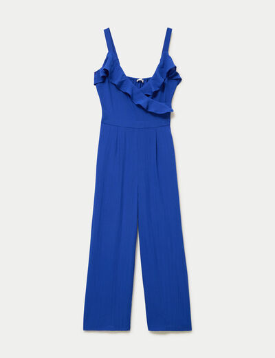 Combinaison pantalon volants bleu electrique femme
