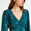 Robe courte &eacute;vas&eacute;e col v manches longues vert femme