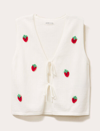 Gilet noué sans manches ecru femme