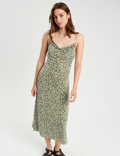 Robe longue ajustée vert kaki femme