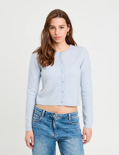 Gilet boutonné manches longues denim snow gris femme