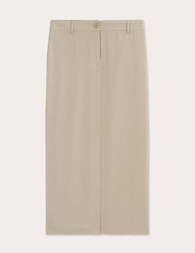 Jupe longue droite fendue vert kaki femme