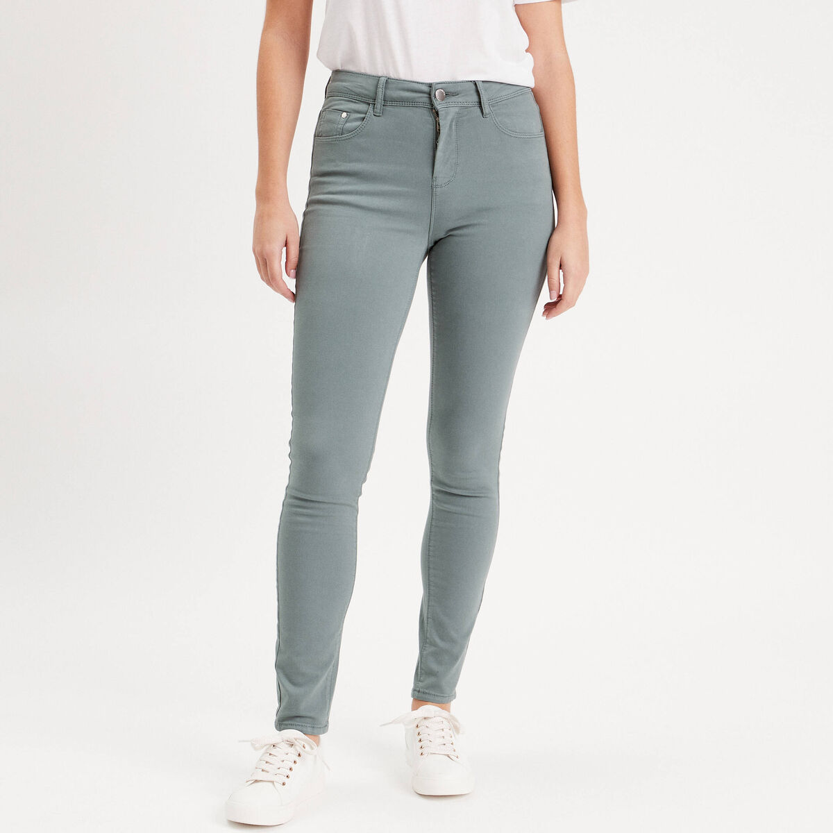 Jeans slim 5 poches vert foncé femme