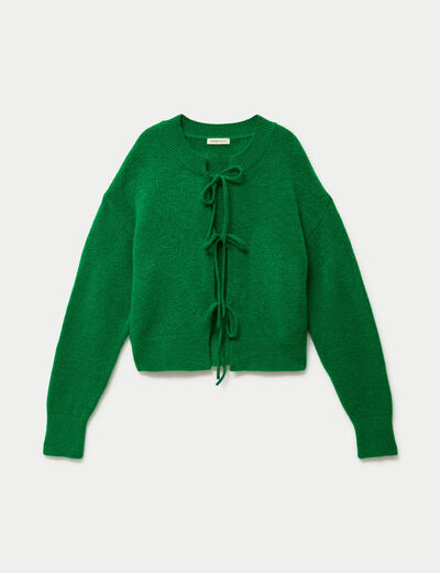 Gilet court nou&eacute; vert fonc&eacute; femme