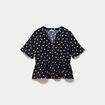 Blouse cintr&eacute;e col v manches courtes noir femme