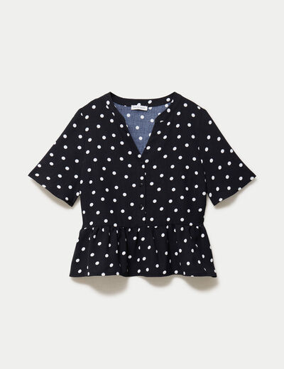 Blouse cintr&eacute;e col v manches courtes noir femme