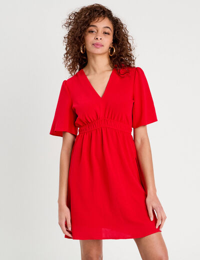 Robe évasée taille élastiquée rouge femme
