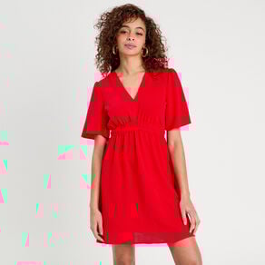 robe evasee taille elastiquee rouge femme Robe évasée taille élastiquée rouge femme