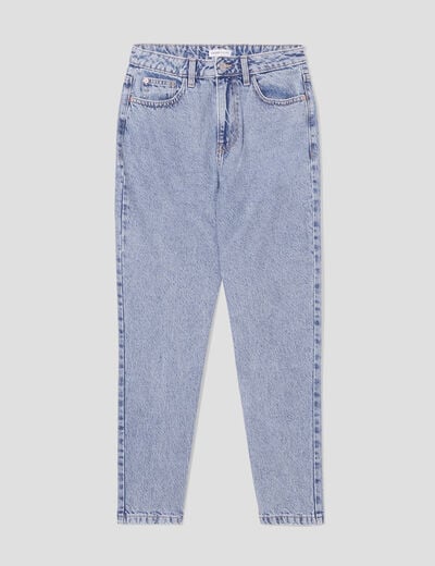 Jeans mom taille haute denim bleach femme