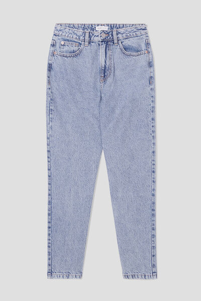 Jeans mom taille haute denim bleach femme