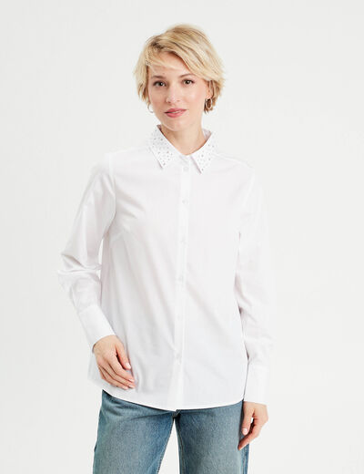 Chemise manches longues clous ecru femme
