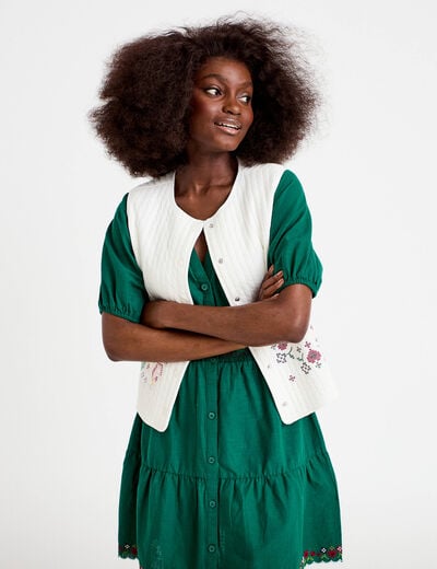 Gilet matelass&eacute; oversize sans manches ecru femme