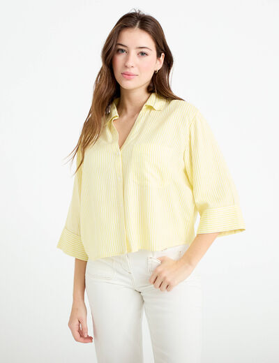 Chemise col classique manches 3/4 jaune clair femme