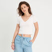 T-shirt côtelé manches courtes blanc femme