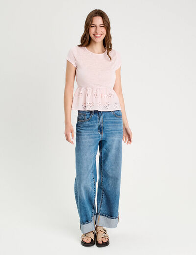 T-shirt manches courtes rose clair femme
