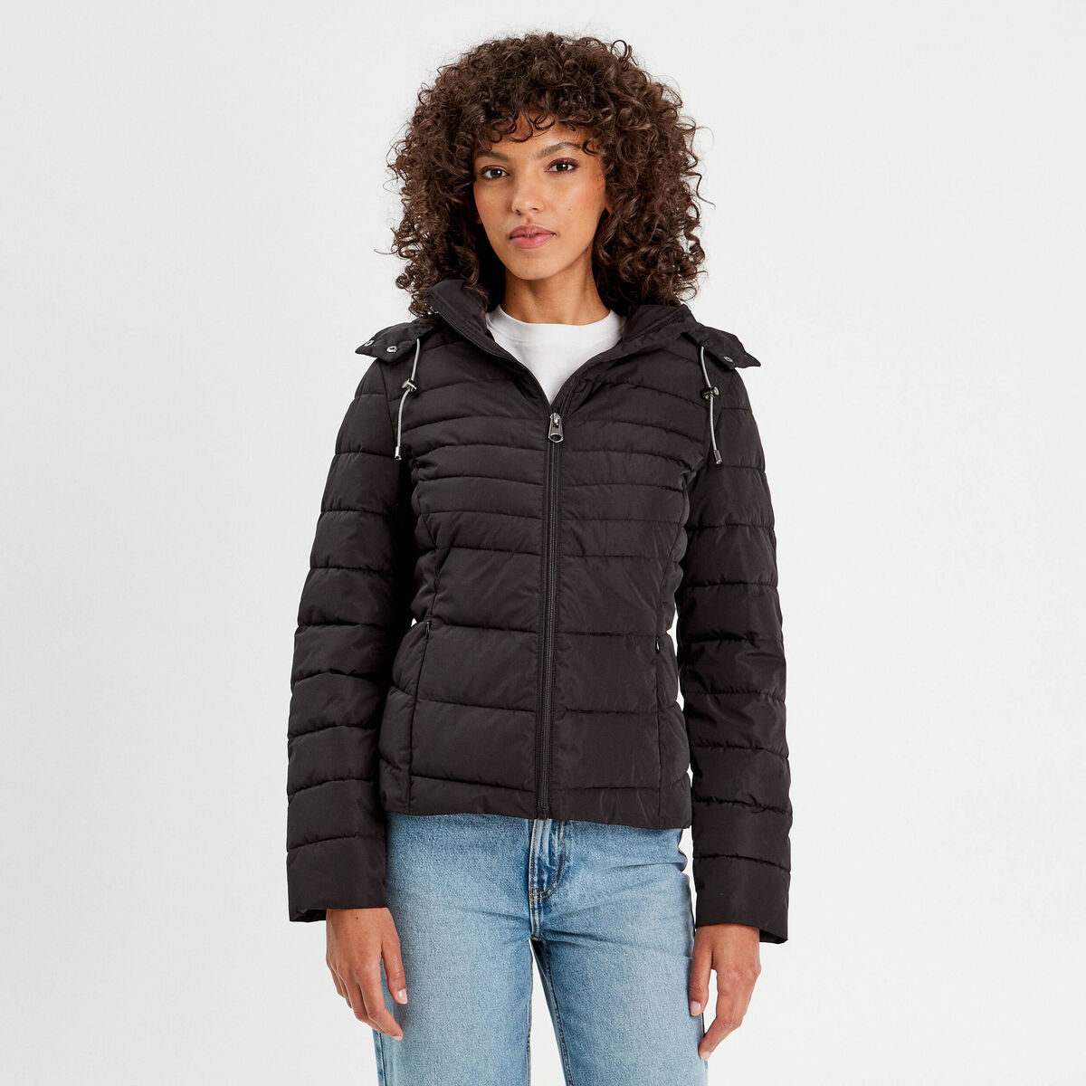 Doudoune ajustée à capuche noir femme