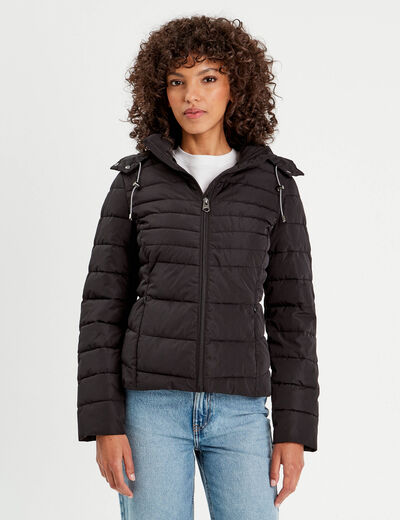 Doudoune ajustée à capuche noir femme