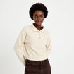 Polo manches longues col chemise beige femme