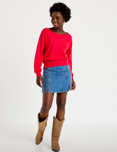 Pull ample manches longues fin rouge femme