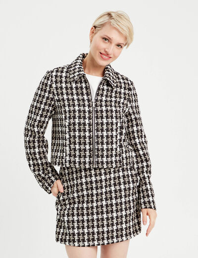 Veste zippée tweed noir femme