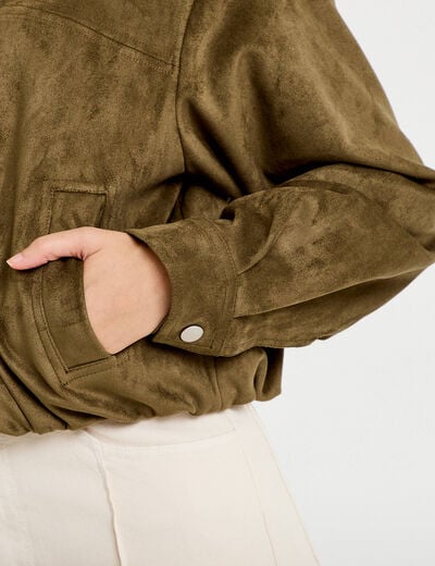 Veste effet boule oversize cropped vert kaki femme