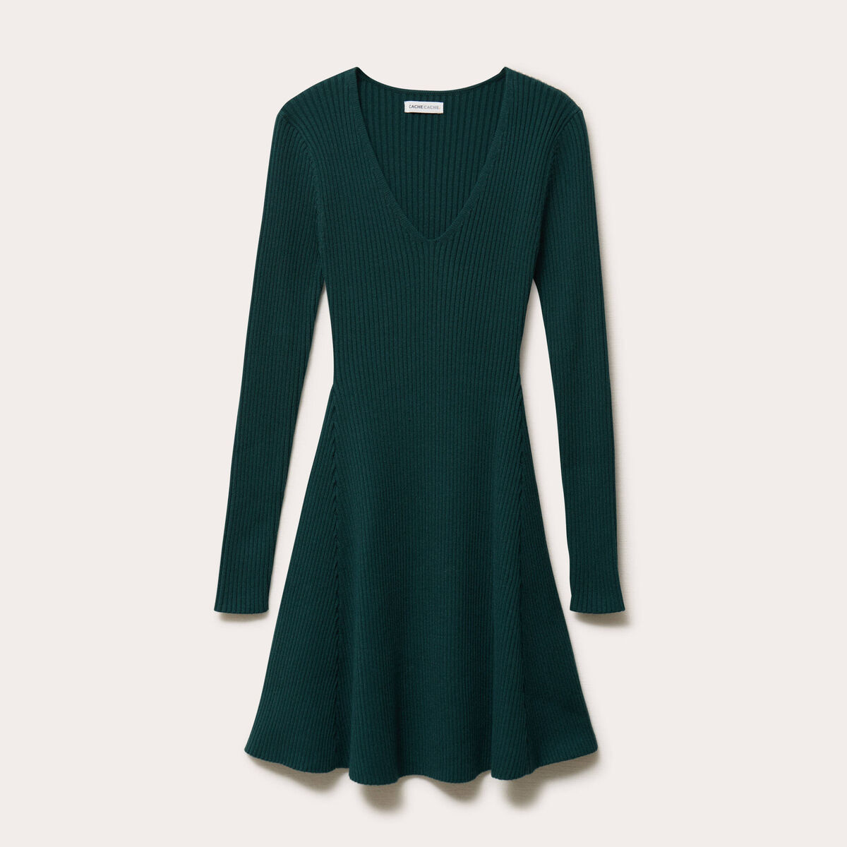 Robe tricot patineuse c&ocirc;tel&eacute;e vert fonc&eacute; femme