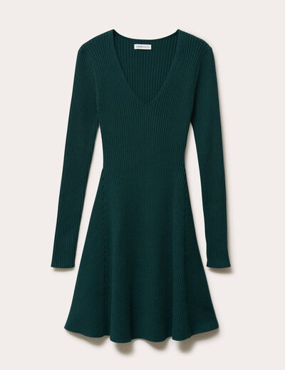 Robe tricot patineuse c&ocirc;tel&eacute;e vert fonc&eacute; femme
