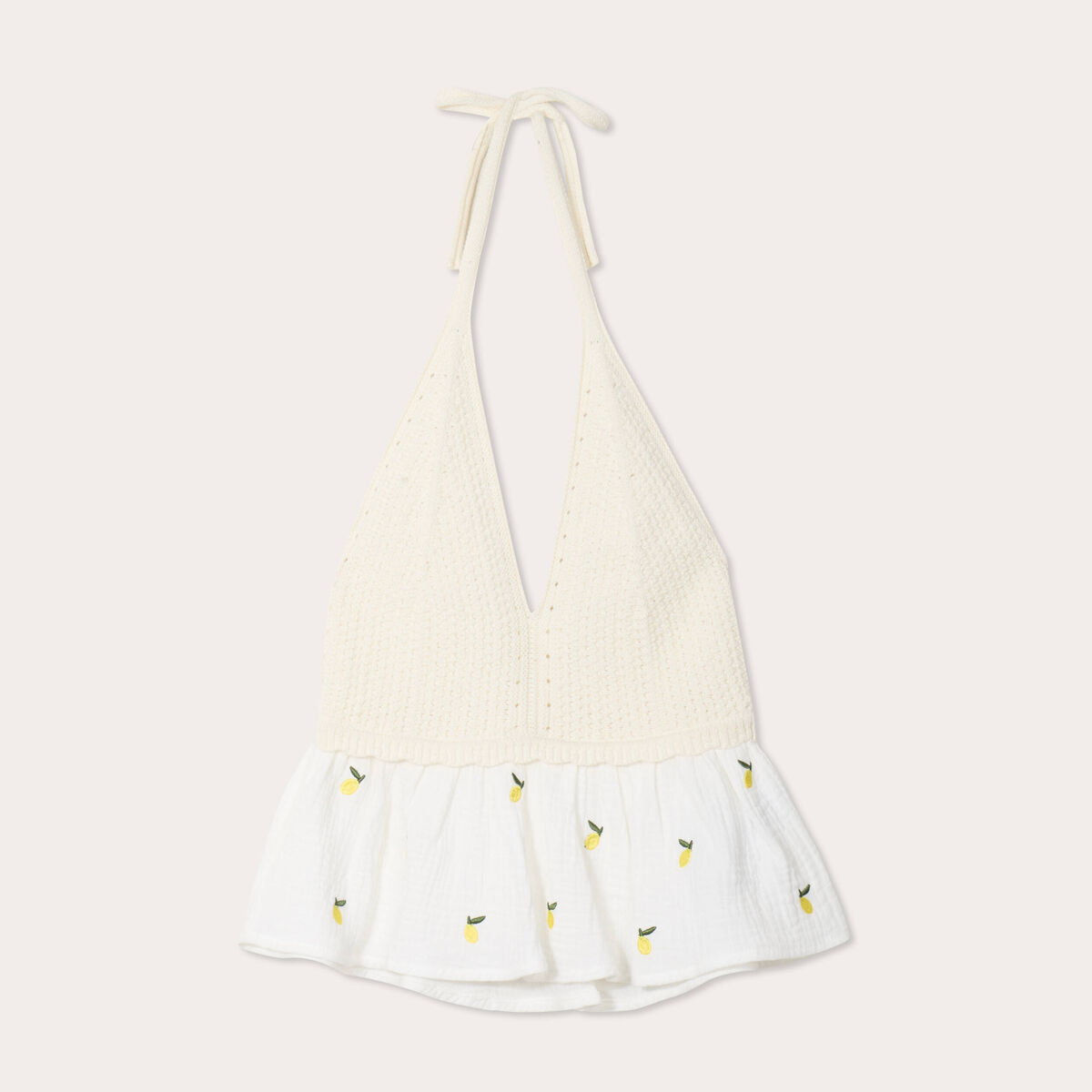 Débardeur tricot brodé ecru femme