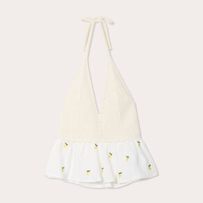 Débardeur tricot brodé ecru femme