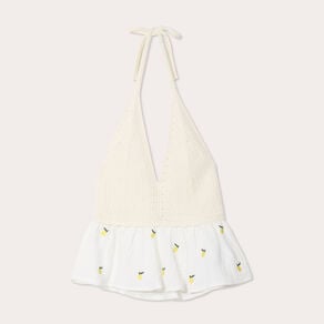 debardeur tricot brode ecru femme Débardeur tricot brodé ecru femme