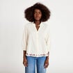 Blouse broderie col v manches 3/4 ecru femme