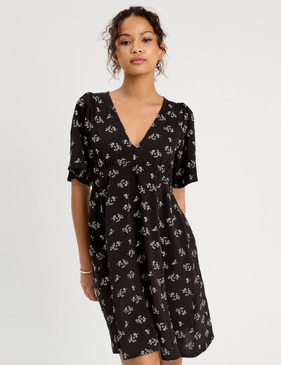 Robe évasée manches courtes noir femme