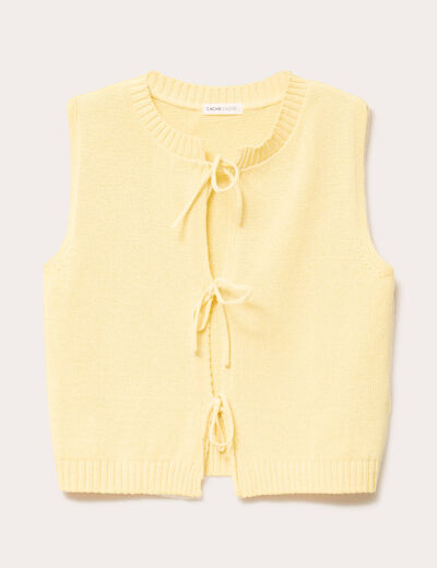 Gilet sans manches col v noeuds jaune clair femme