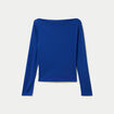 T-shirt col b&eacute;nitier manches longues bleu electrique femme