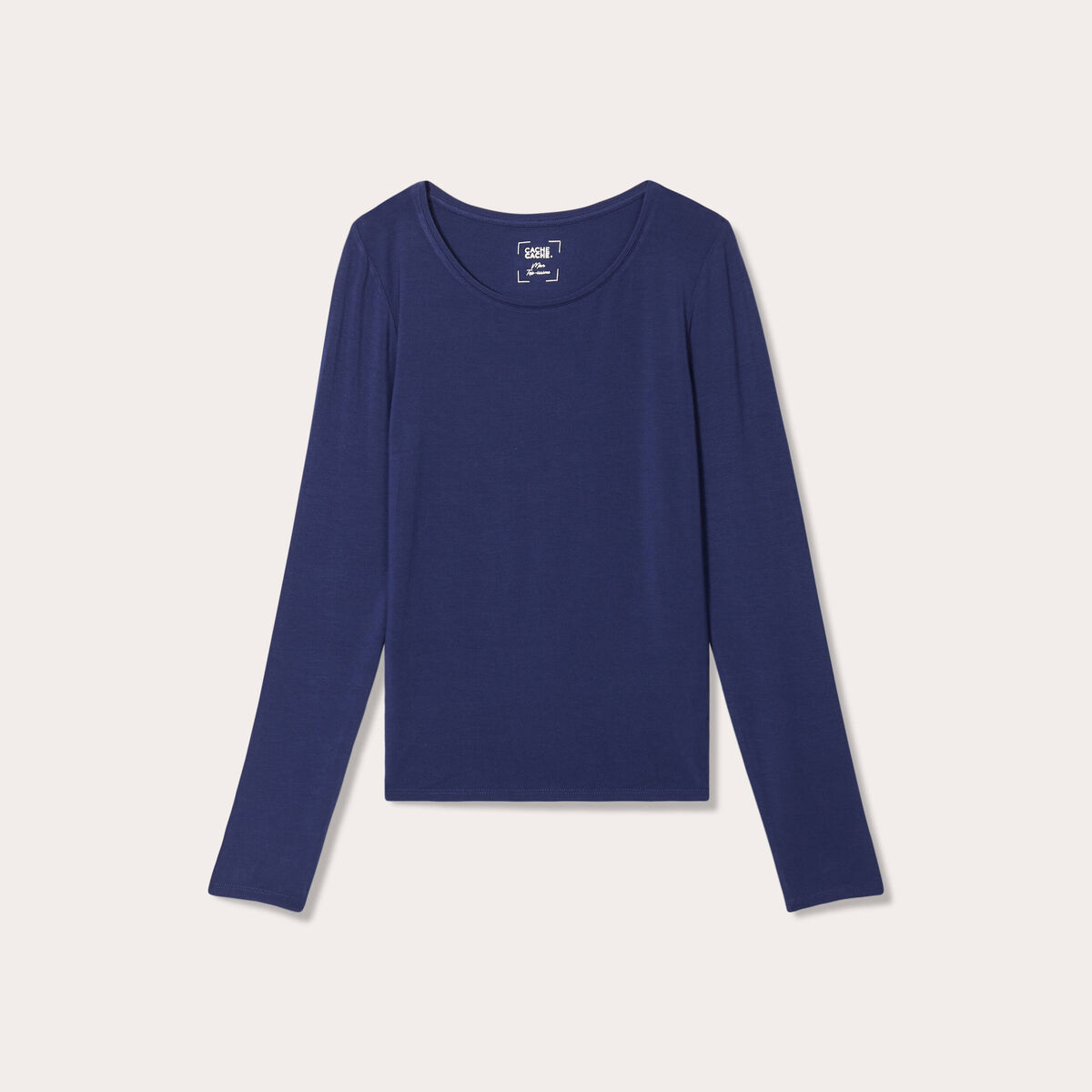 T-shirt uni à manches longues bleu foncé femme